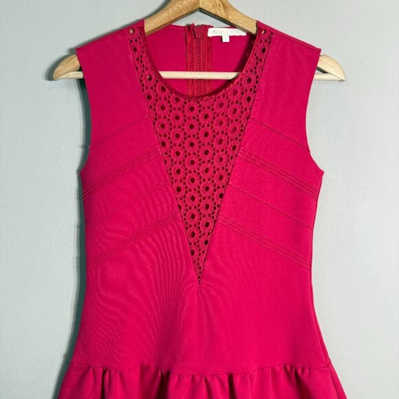 Maje Eyelet Scuba Fit & Flare Mini Dress Women's 2 Medium Pink Cocktail Party - Picture 6 of 13